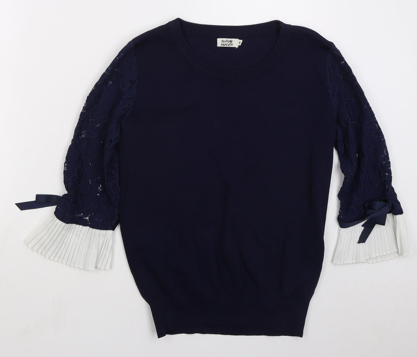 Holly Bracken Womens Blue Crew Neck Nylon Pullover Jumper Size M