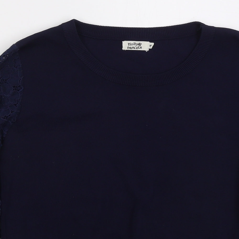 Holly Bracken Womens Blue Crew Neck Nylon Pullover Jumper Size M