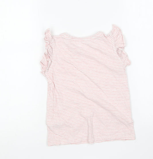 NEXT Girls Pink Striped Cotton Basic T-Shirt Size 6 Years Round Neck