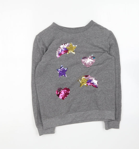 BPC Girls Grey Round Neck Cotton Pullover Jumper Size 10-11 Years