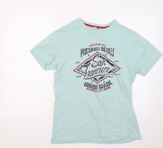 Pep&Co Mens Blue Cotton T-Shirt Size M Round Neck - San Francisco