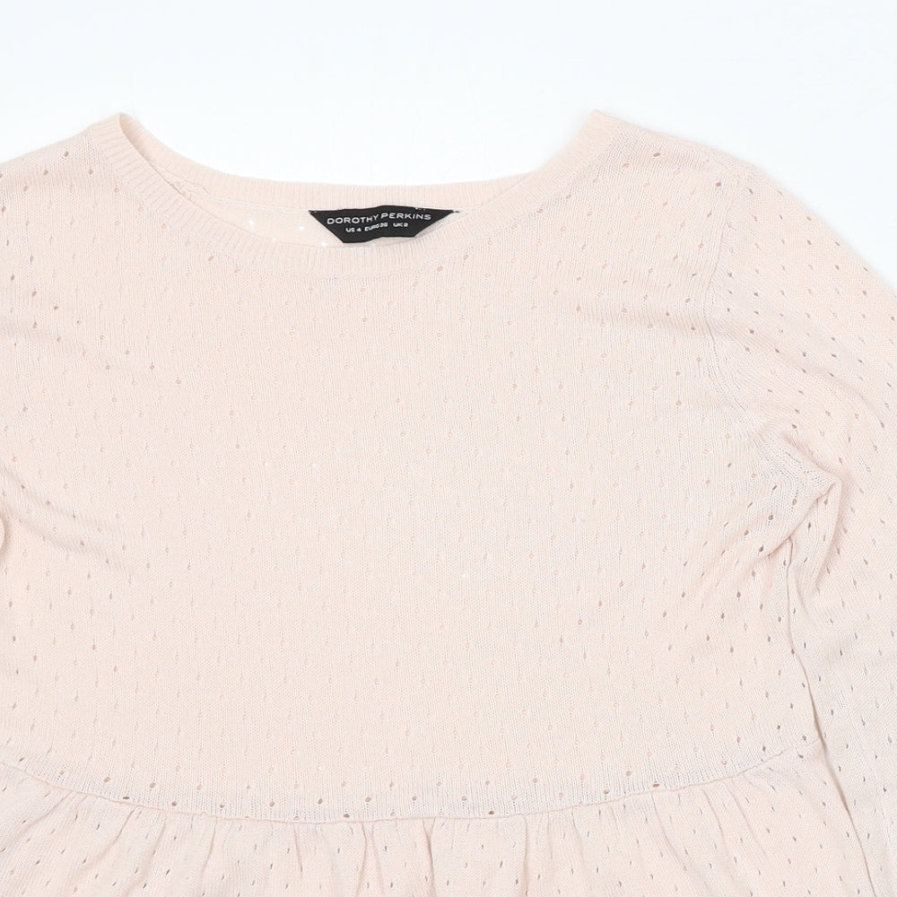 Dorothy Perkins Womens Pink Round Neck Geometric Acrylic Pullover Jumper Size 8