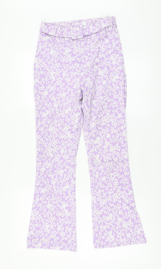 Primak Womens Purple Geometric Viscose Trousers Size 8 L26 in Regular