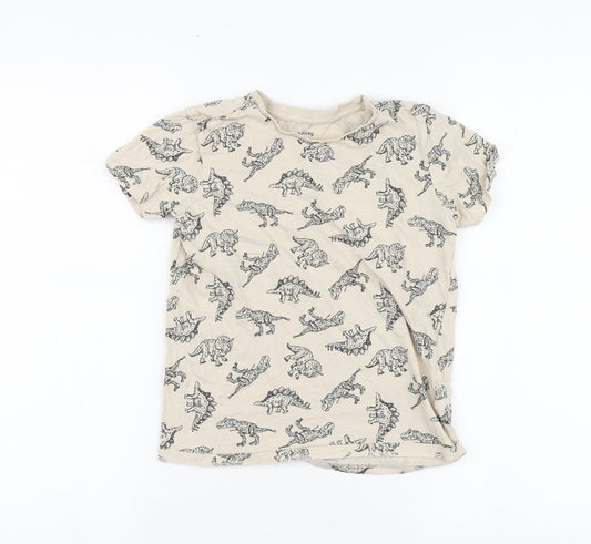 Sinsay Boys Beige Geometric Cotton Basic Polo Size 8-9 Years Round Neck