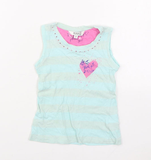 Kanz Girls Blue Cotton Basic Tank Size 4 Years Round Neck Pullover