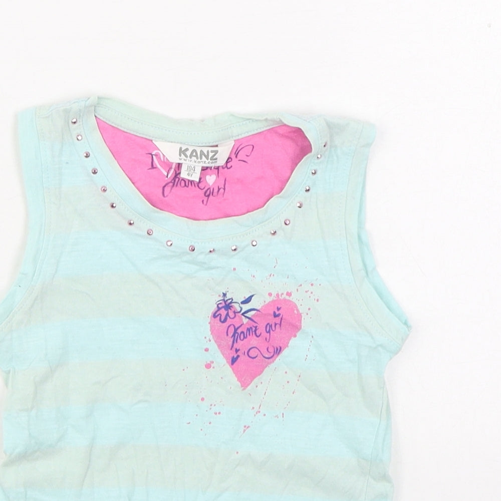 Kanz Girls Blue Cotton Basic Tank Size 4 Years Round Neck Pullover