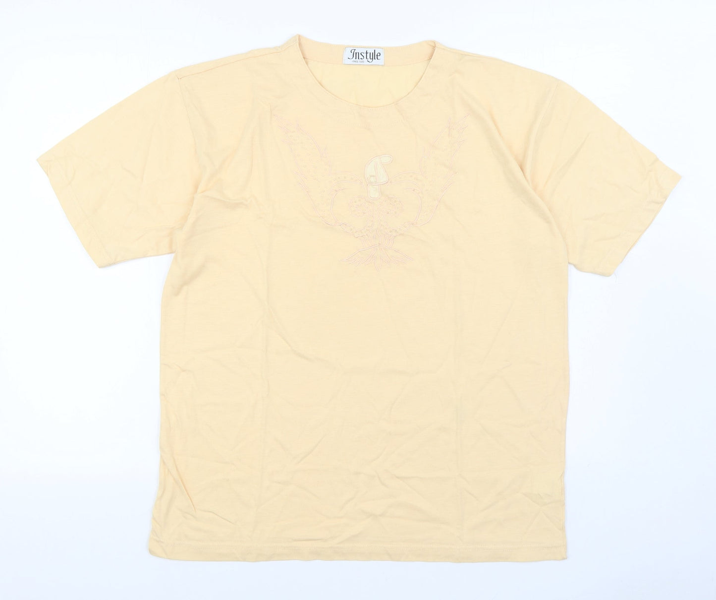 In Style Womens Beige Polyester Basic T-Shirt Size L Round Neck