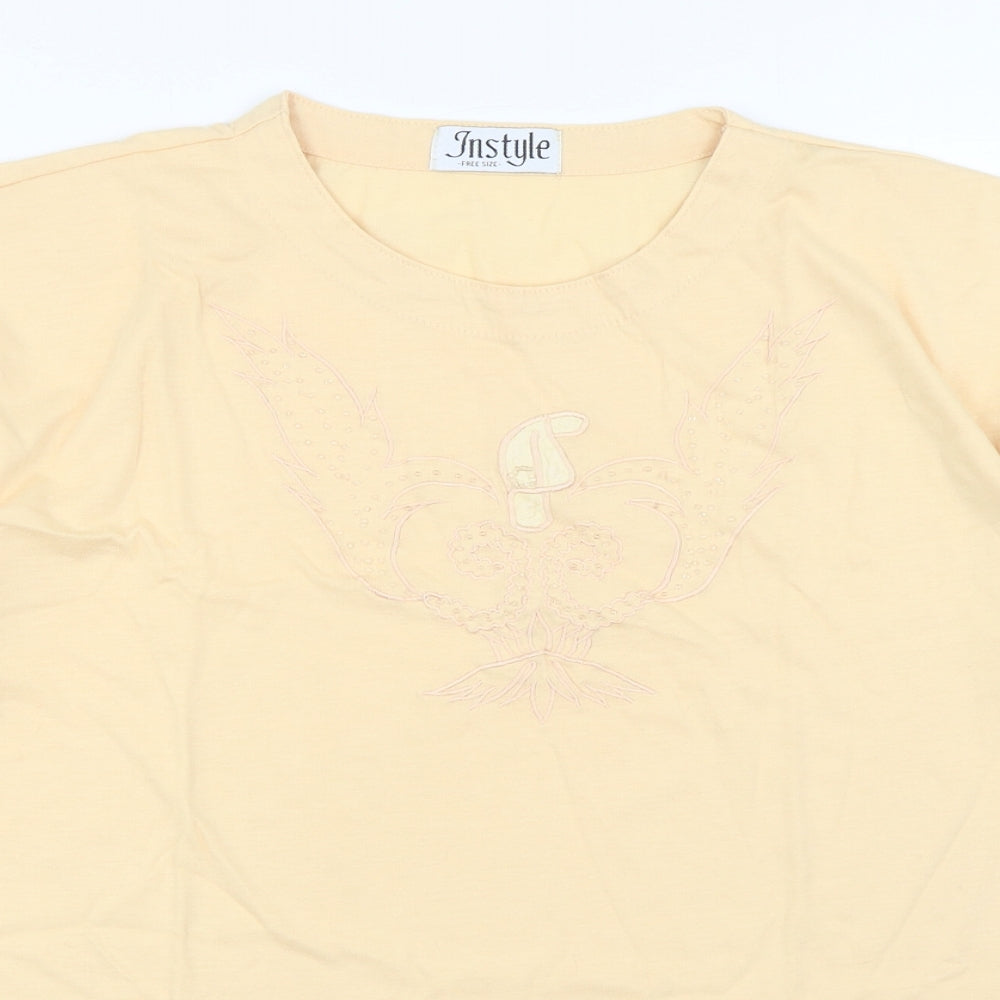 In Style Womens Beige Polyester Basic T-Shirt Size L Round Neck