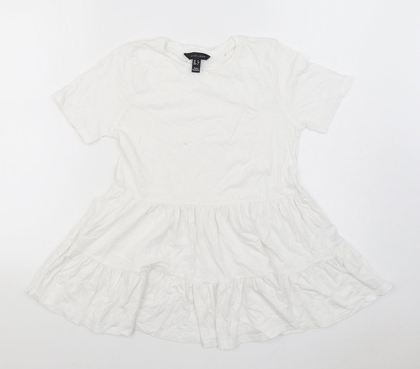 New Look Womens White 100% Cotton Basic Blouse Size 6 Round Neck