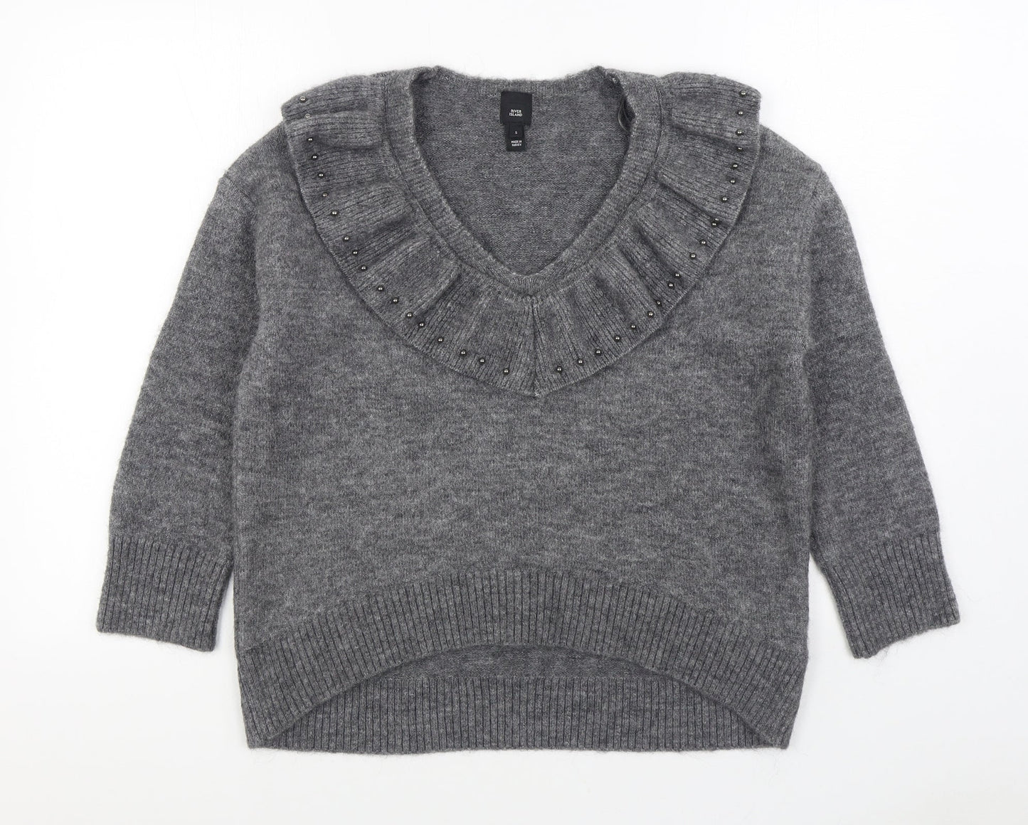 River Island Womens Grey V-Neck Viscose Pullover Jumper Size S