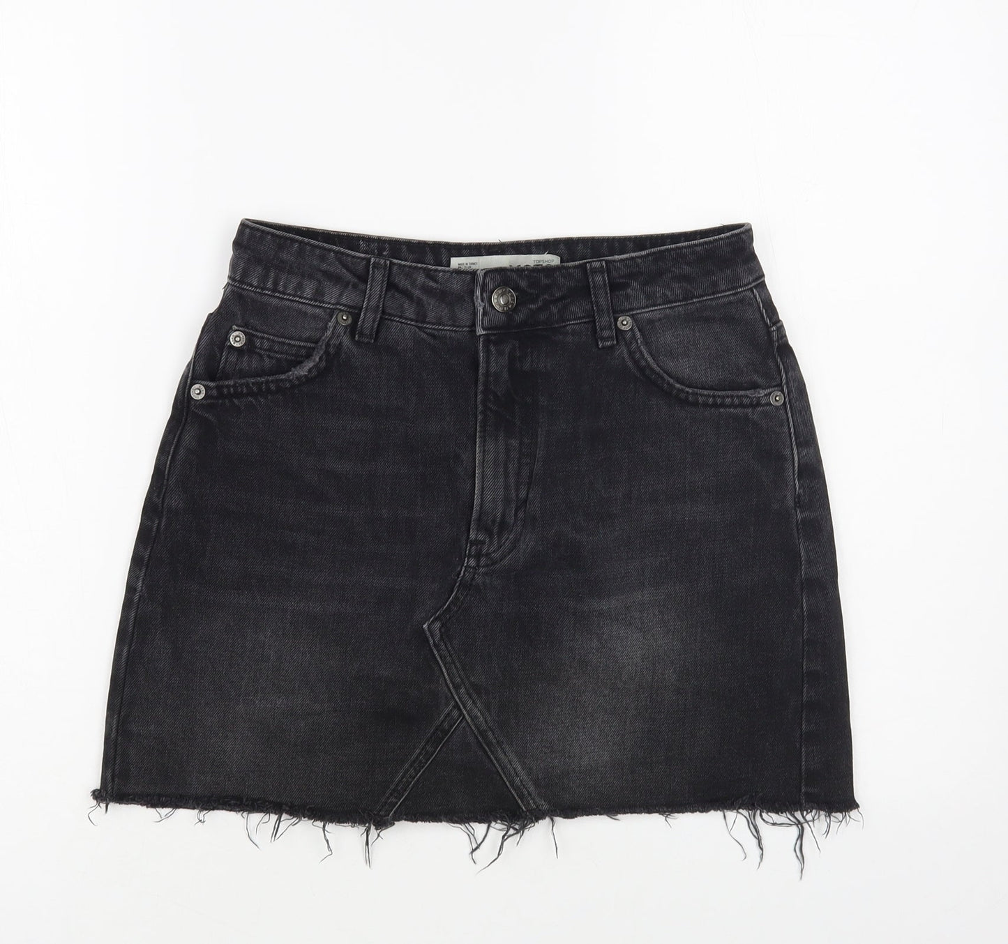 Topshop Womens Black Cotton Mini Skirt Size 8 Button