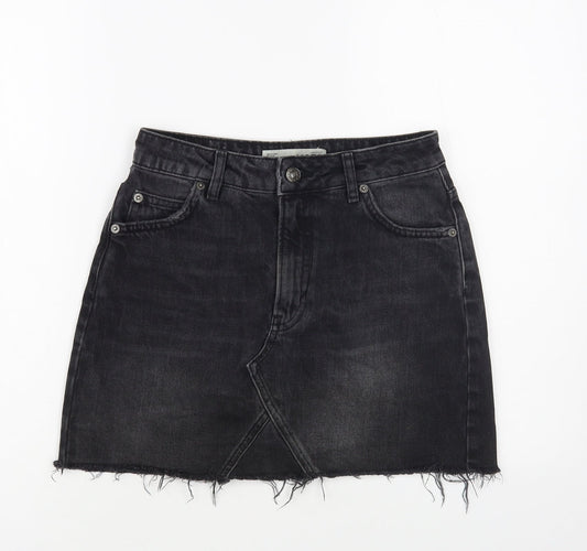 Topshop Womens Black Cotton Mini Skirt Size 8 Button