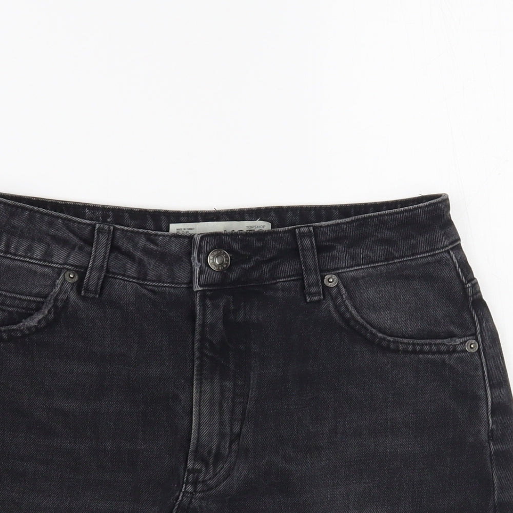 Topshop Womens Black Cotton Mini Skirt Size 8 Button