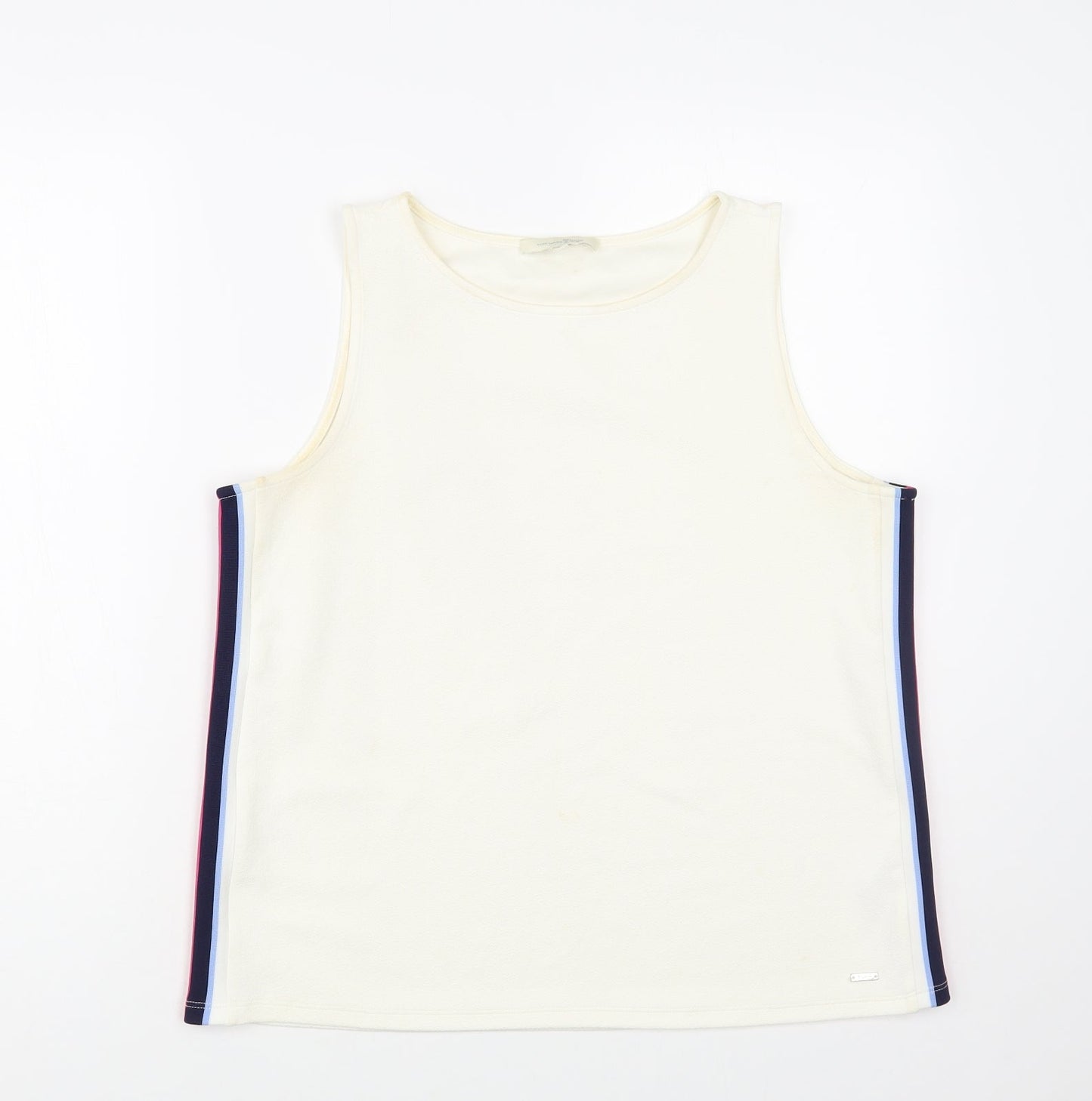 TOM TAILOR Womens Ivory Polyester Basic Tank Size L Boat Neck - Side Stripe