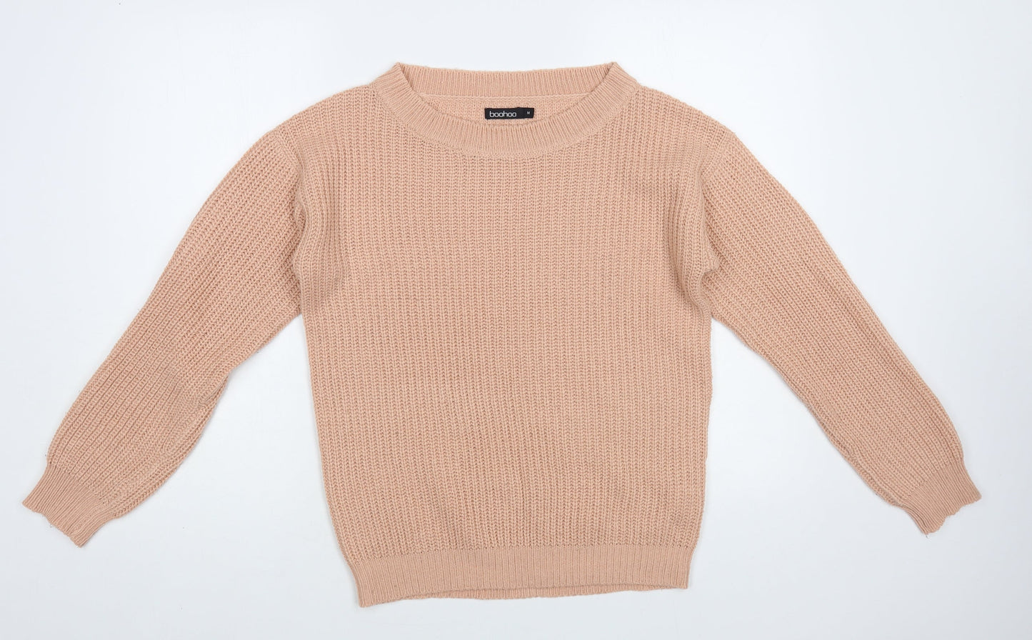Boohoo Womens Pink Boat Neck Acrylic Pullover Jumper Size M