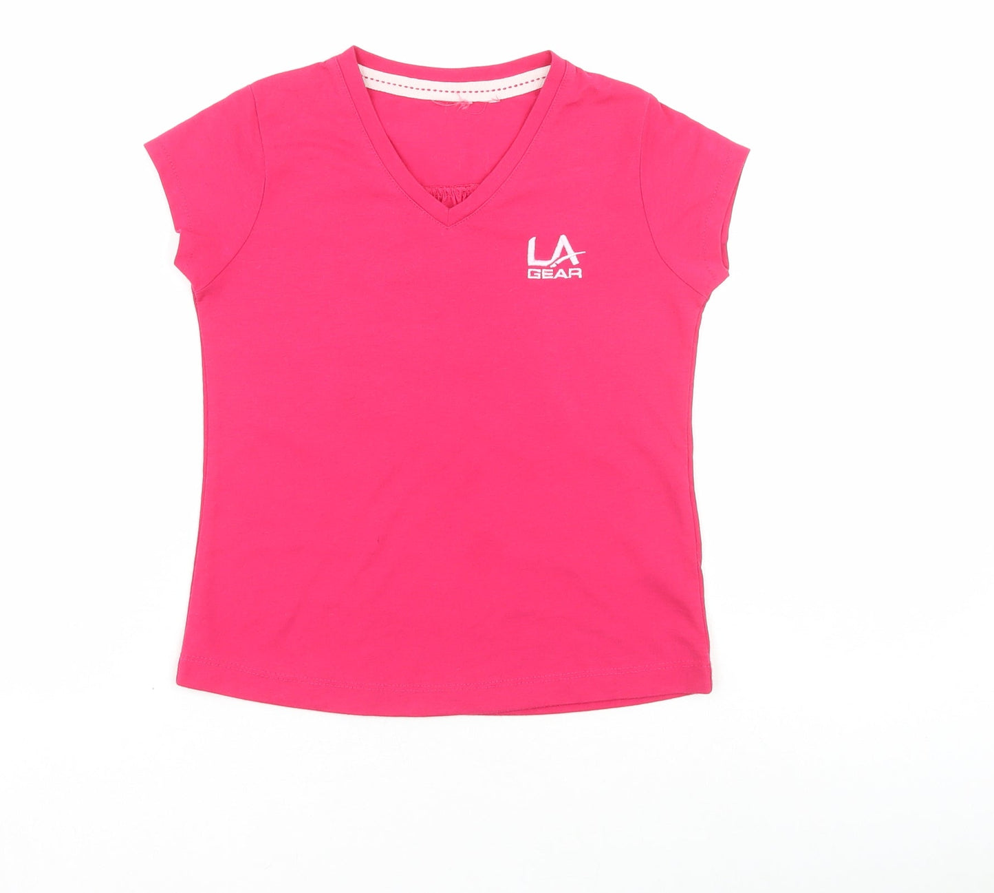 LA Gear Girls Pink Polyester Basic T-Shirt Size 7-8 Years V-Neck