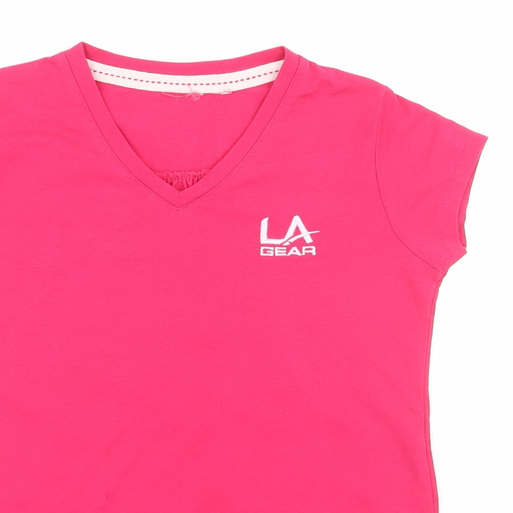 LA Gear Girls Pink Polyester Basic T-Shirt Size 7-8 Years V-Neck