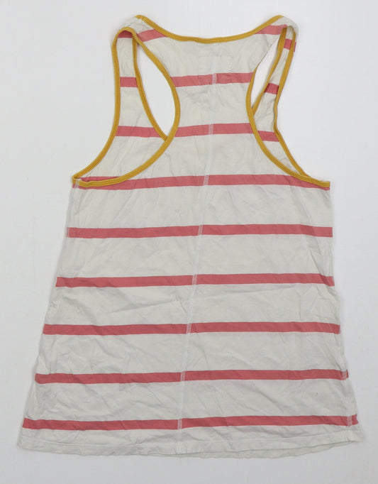 Jack Wills Womens White Striped Cotton Basic Tank Size 8 Round Neck - Pink
