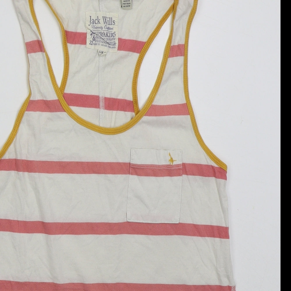 Jack Wills Womens White Striped Cotton Basic Tank Size 8 Round Neck - Pink