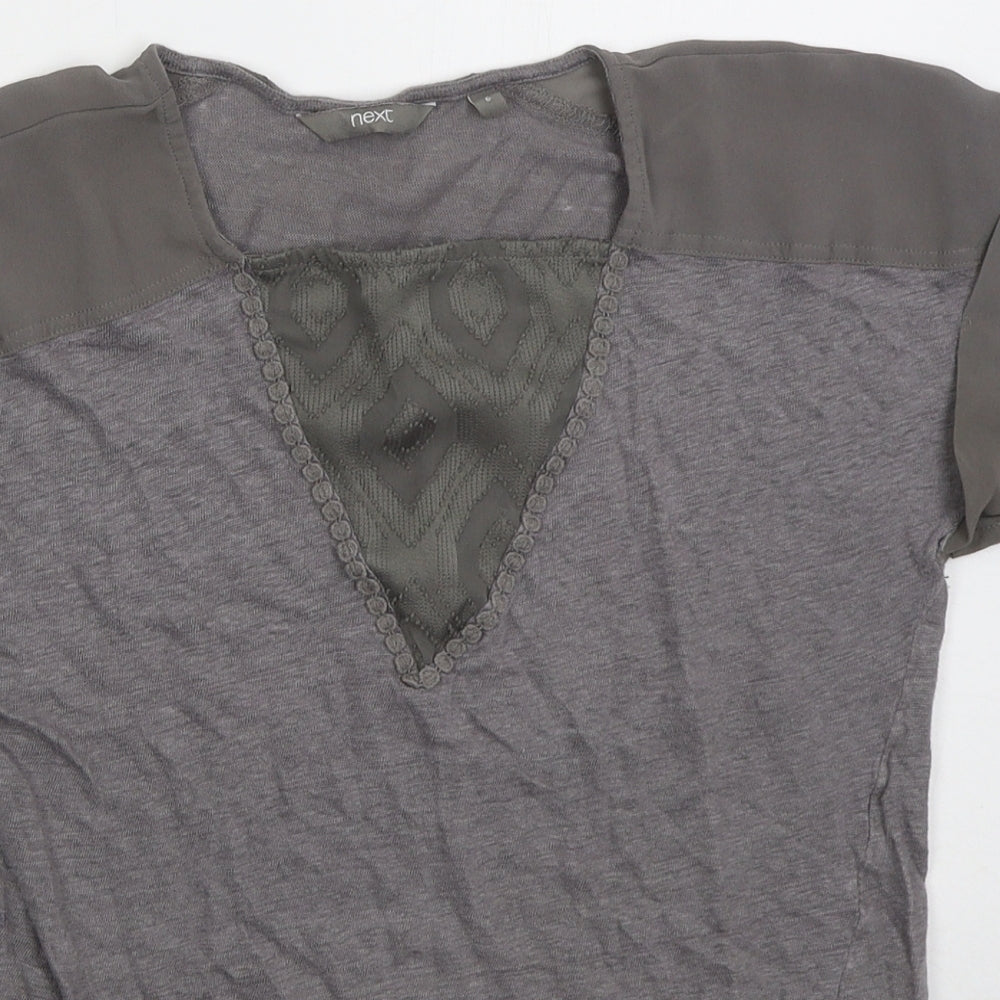 NEXT Womens Grey Linen Basic T-Shirt Size 6 Square Neck