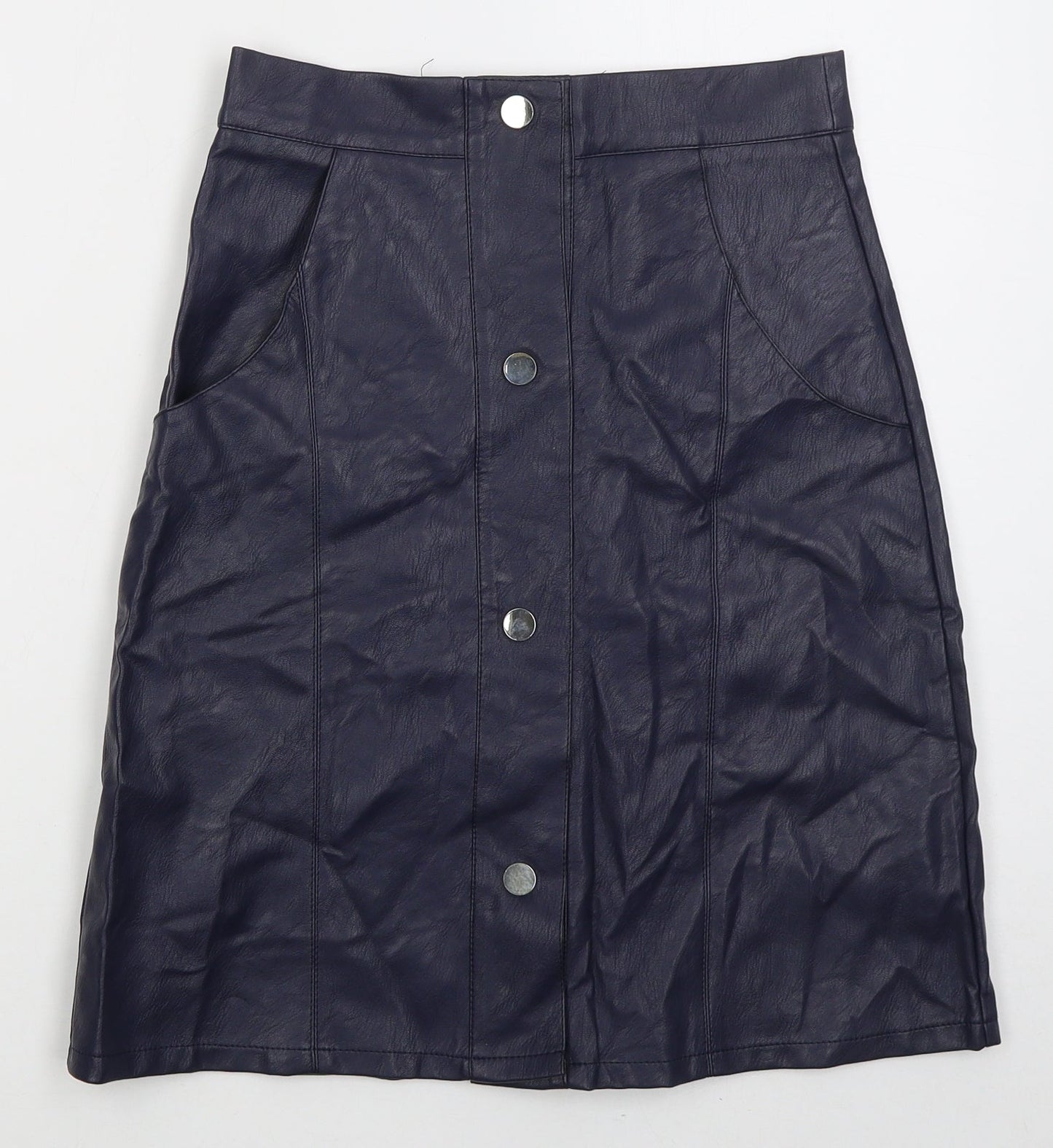 Cutie Womens Blue Polyurethane A-Line Skirt Size 8 Button