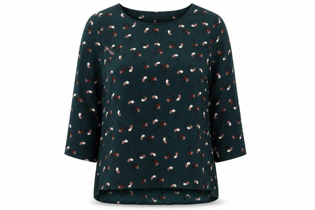 Marks and Spencer Womens Green Floral Polyester Basic Blouse Size 8 Round Neck