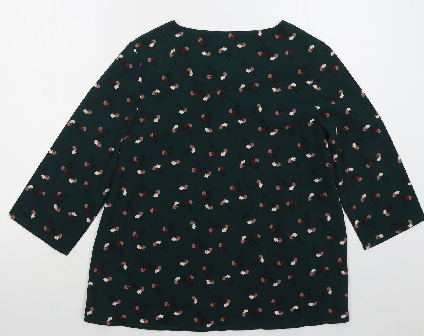 Marks and Spencer Womens Green Floral Polyester Basic Blouse Size 8 Round Neck