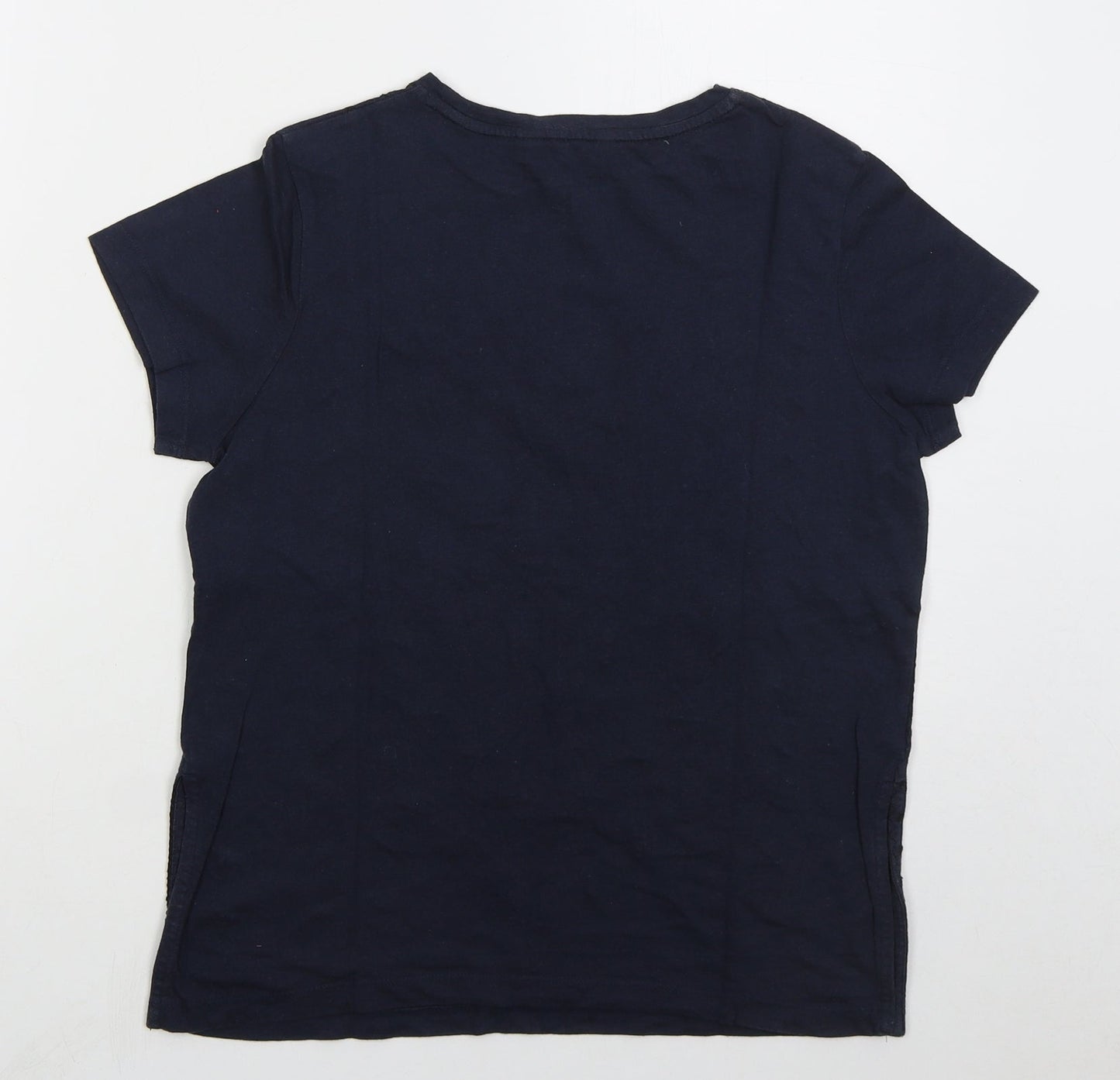 Jack Wills Womens Blue Geometric Cotton Basic T-Shirt Size 6 Crew Neck