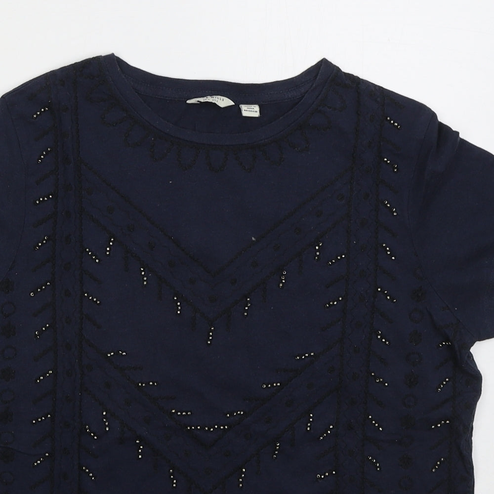 Jack Wills Womens Blue Geometric Cotton Basic T-Shirt Size 6 Crew Neck