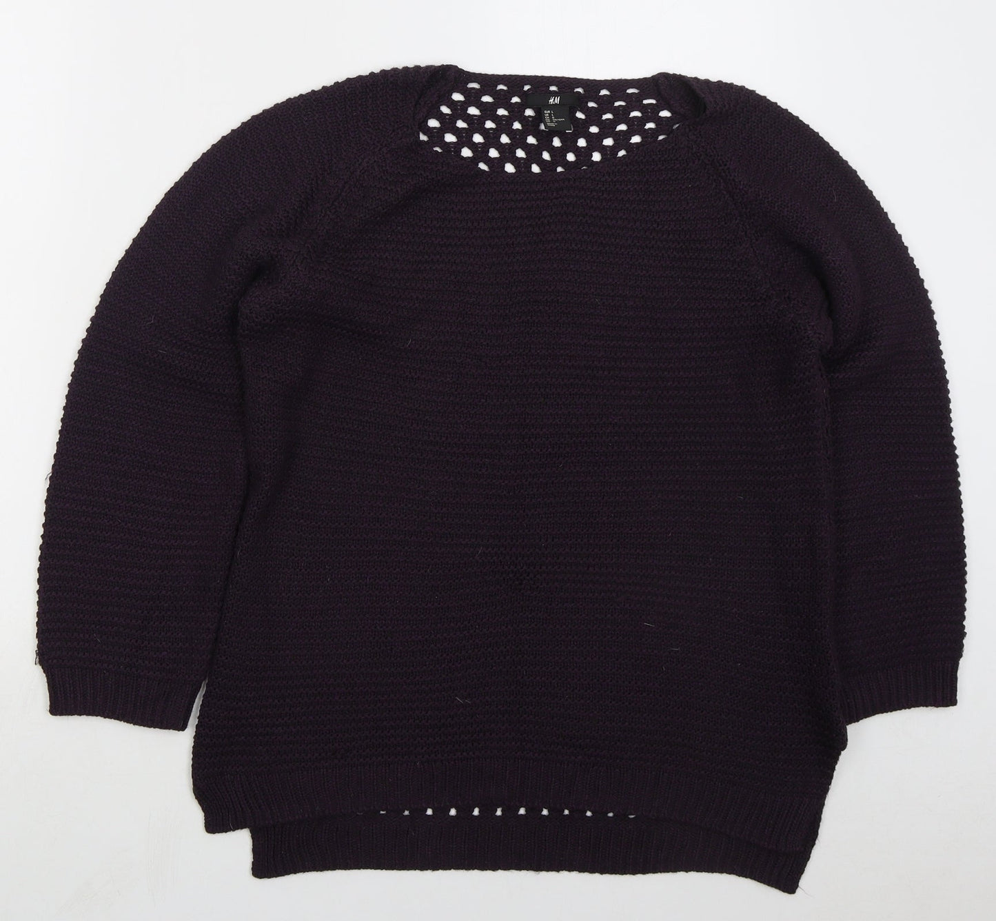H&M Womens Purple Round Neck Acrylic Pullover Jumper Size L