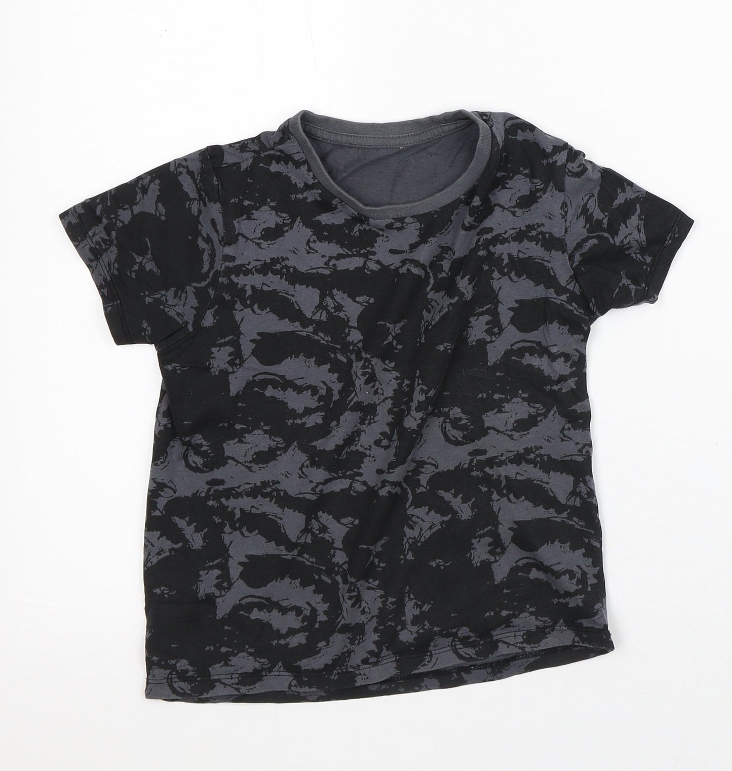 Pep & Co Boys Black Geometric Cotton Basic T-Shirt Size 6-7 Years Crew Neck