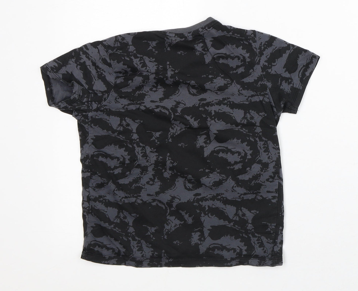 Pep & Co Boys Black Geometric Cotton Basic T-Shirt Size 6-7 Years Crew Neck