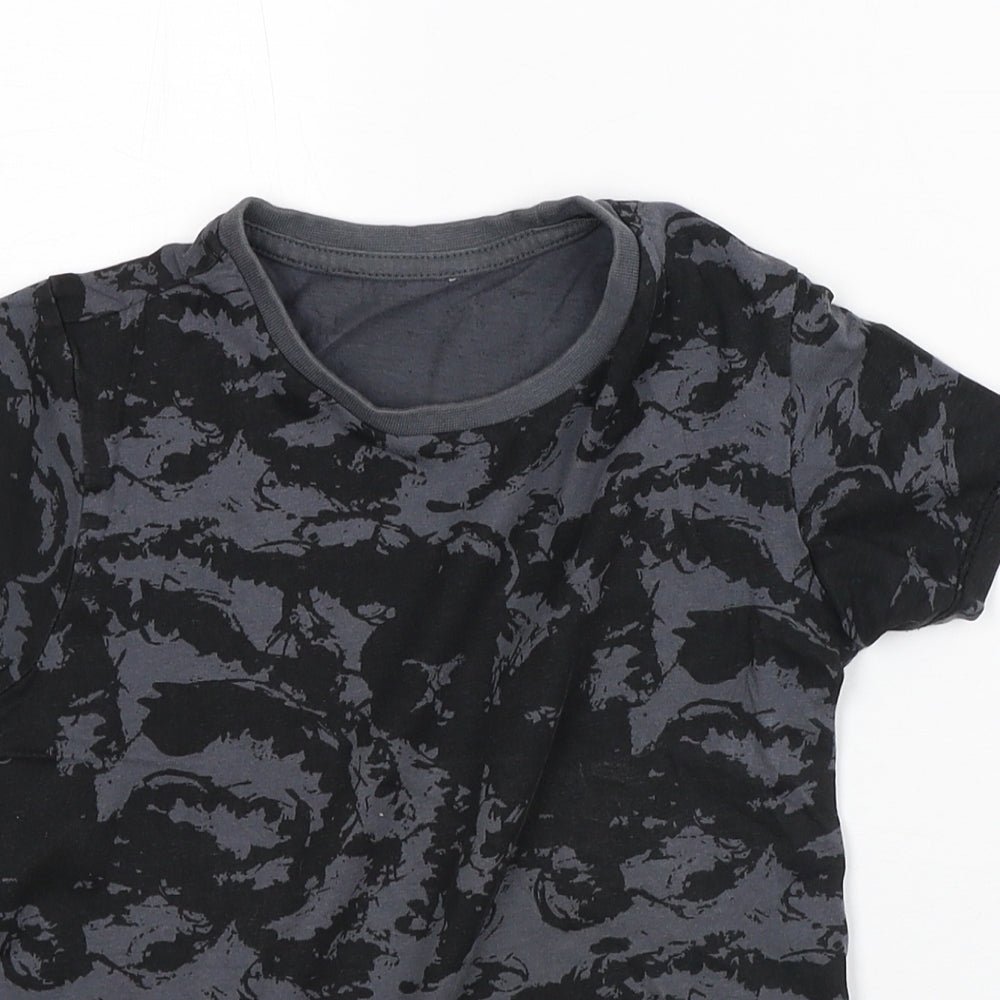 Pep & Co Boys Black Geometric Cotton Basic T-Shirt Size 6-7 Years Crew Neck