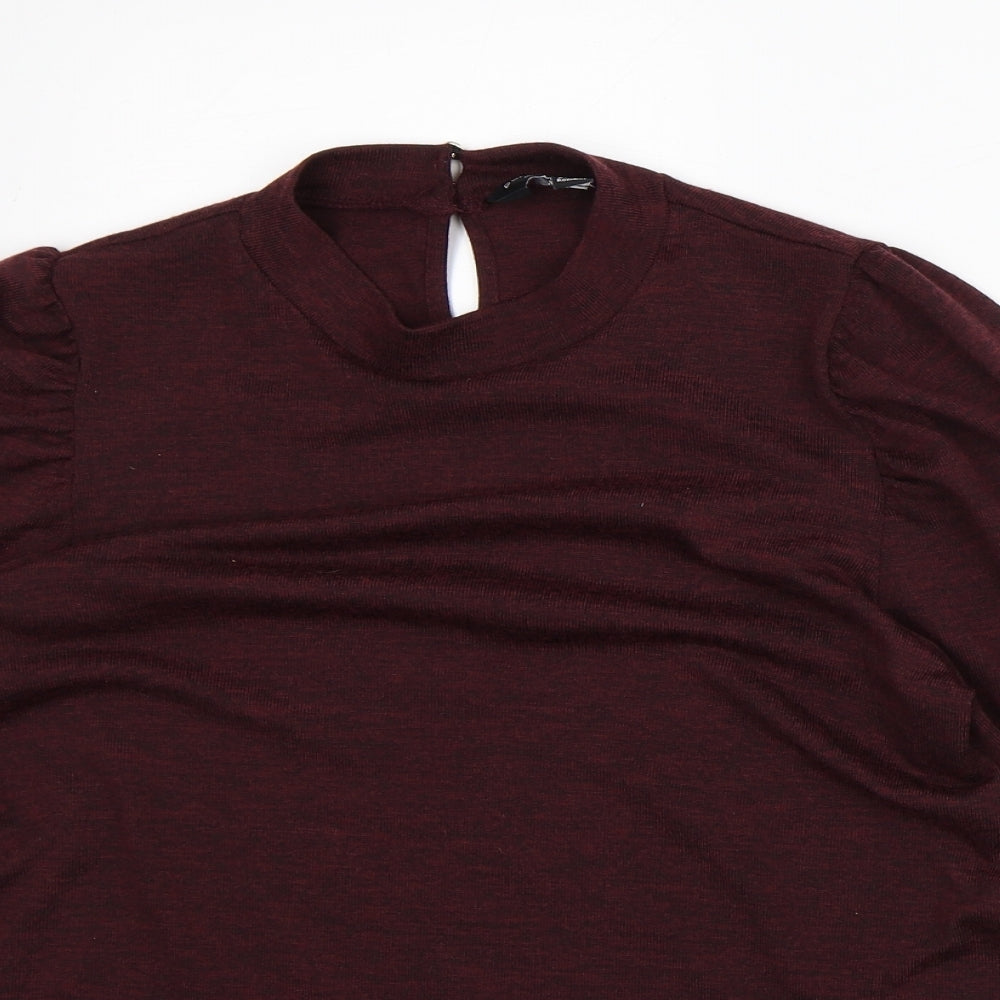Dorothy Perkins Womens Red Polyester Basic T-Shirt Size 14 Mock Neck