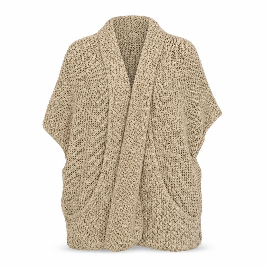 Elsamanda Womens Beige Round Neck Acrylic Cardigan Jumper Size M