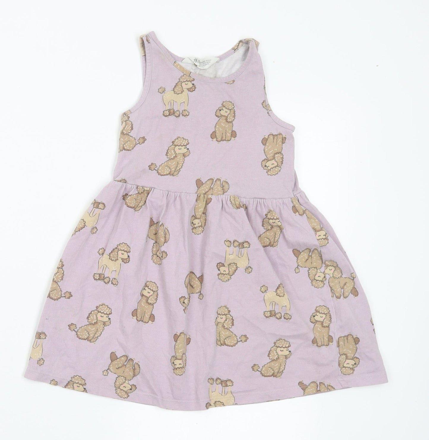 H&M Girls Purple Geometric Cotton A-Line Size 2-3 Years Round Neck - Dogs. 2-4 Years
