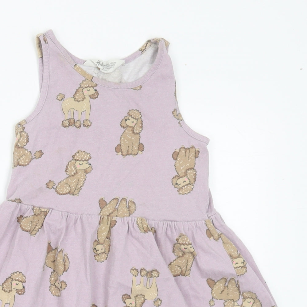 H&M Girls Purple Geometric Cotton A-Line Size 2-3 Years Round Neck - Dogs. 2-4 Years