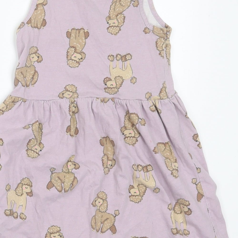 H&M Girls Purple Geometric Cotton A-Line Size 2-3 Years Round Neck - Dogs. 2-4 Years