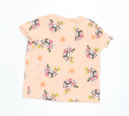Primark Girls Pink Geometric Cotton Basic T-Shirt Size 3-6 Months Round Neck - Disney