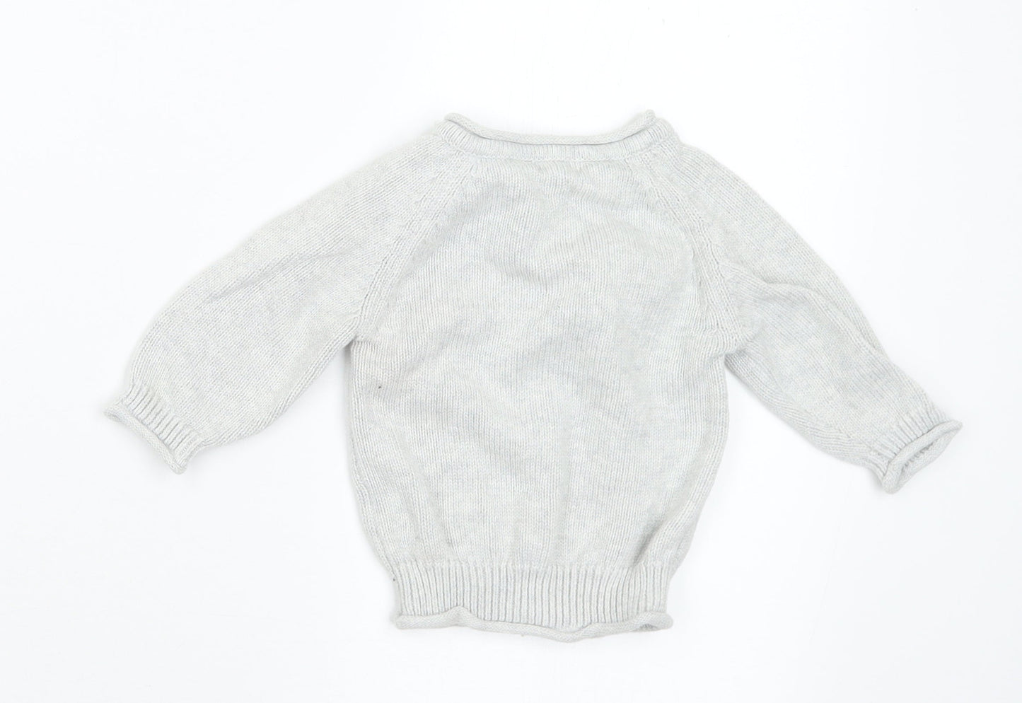 NEXT Baby Grey Cotton Pullover Jumper Size 3-6 Months Button - Fun