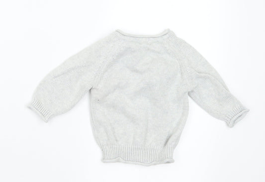 NEXT Baby Grey Cotton Pullover Jumper Size 3-6 Months Button - Fun