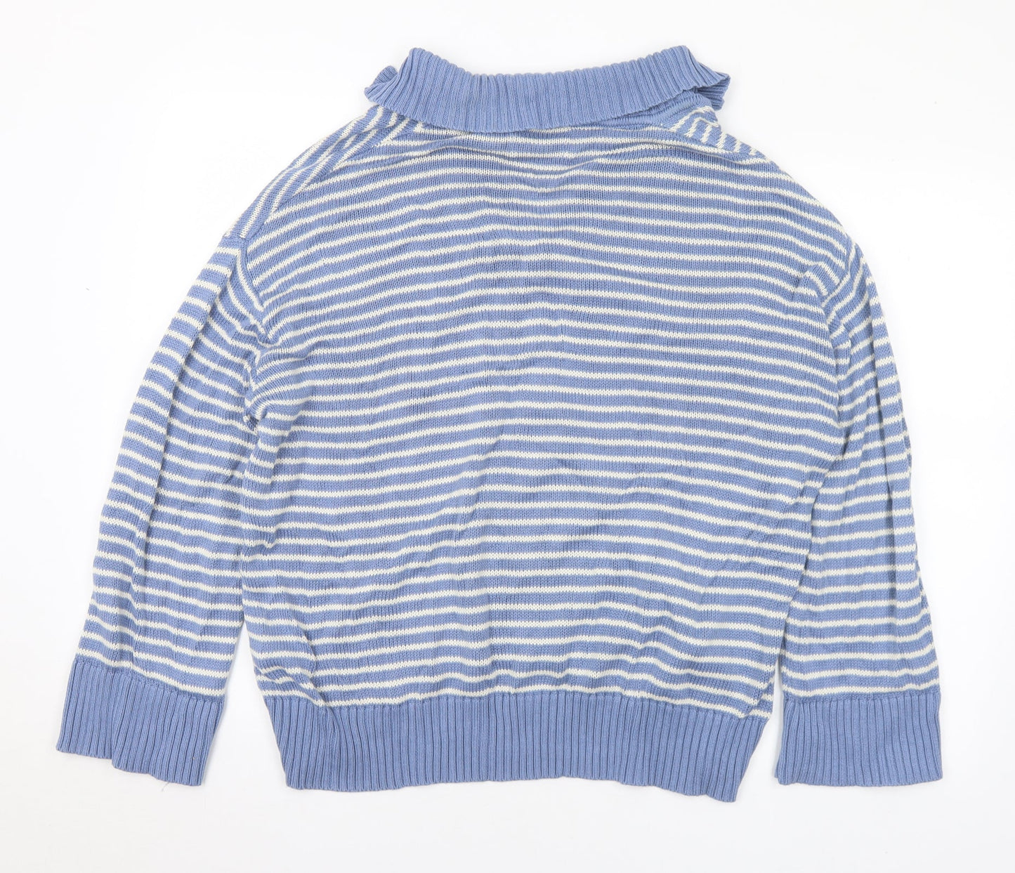 Gallery Womens Blue Collared Striped Cotton Pullover Jumper Size L