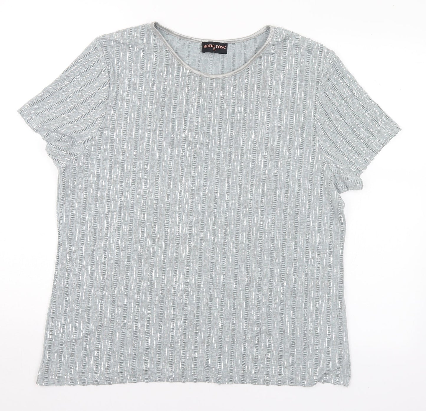 Anna Rose Womens Grey Polyester Basic Blouse Size L Round Neck