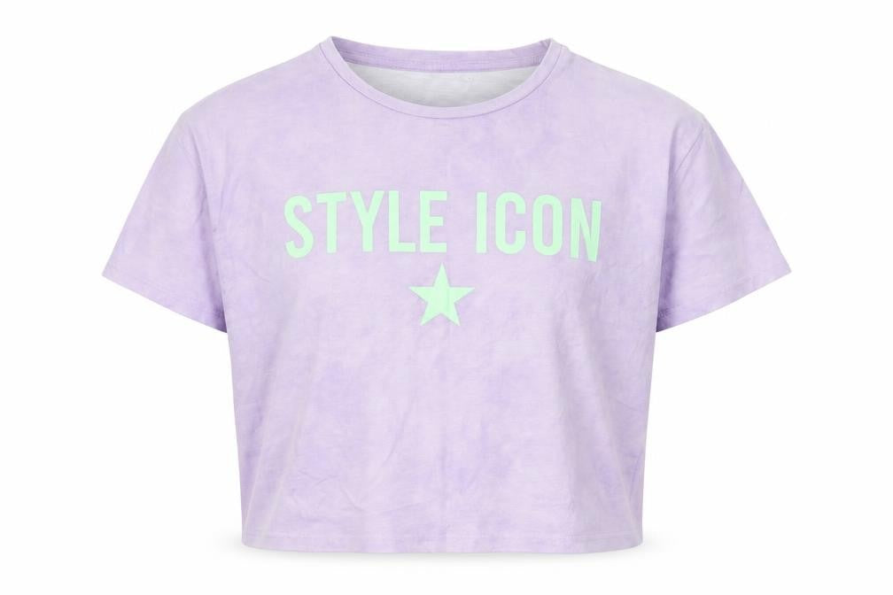 Dunnes Girls Purple Polyester Cropped T-Shirt Size 10-11 Years Round Neck - Style Icon