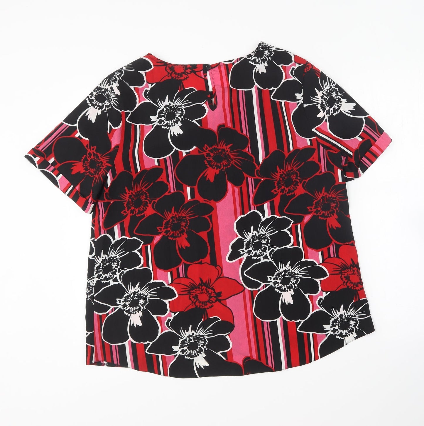 Preworn Womens Multicoloured Floral Polyester Basic Blouse Size 16 Round Neck