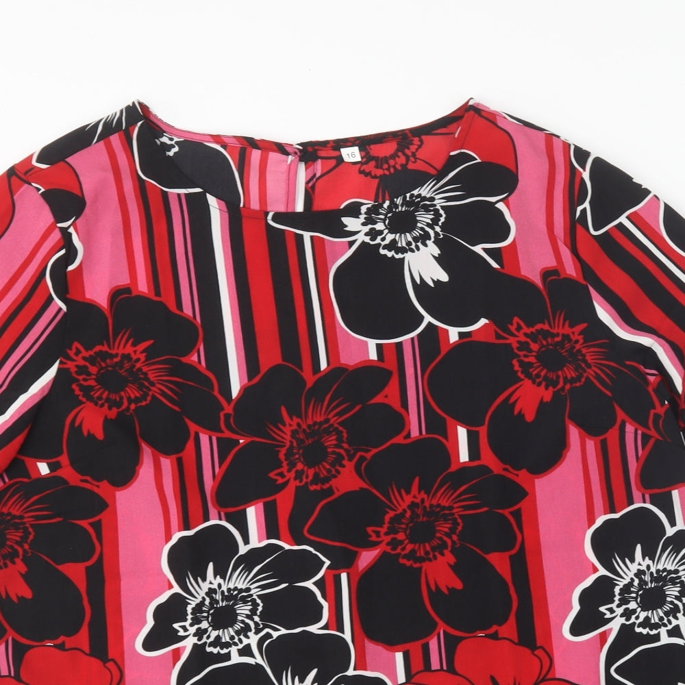 Preworn Womens Multicoloured Floral Polyester Basic Blouse Size 16 Round Neck