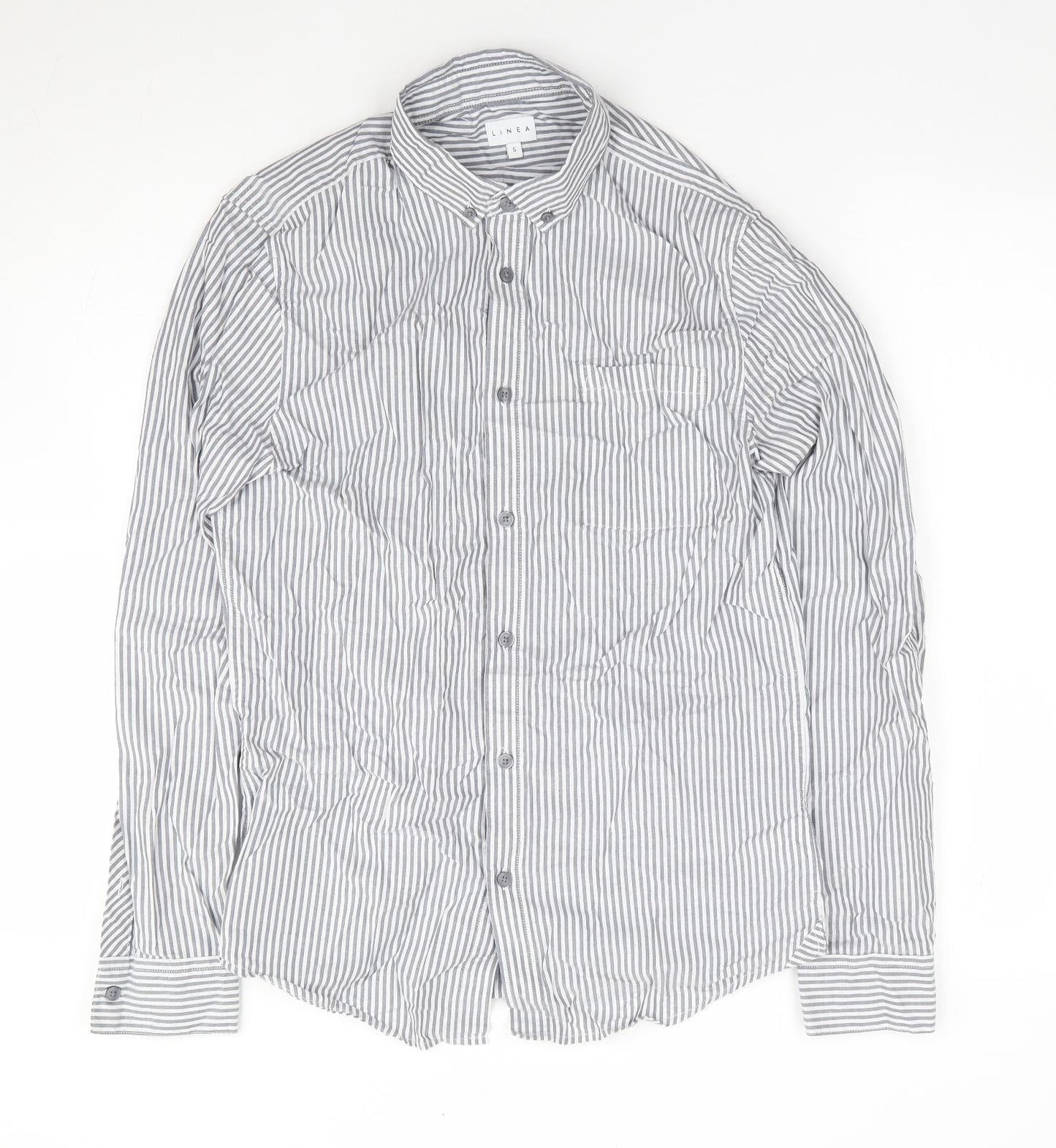 Linea Womens Blue Striped 100% Cotton Jersey Button-Up Size S Collared