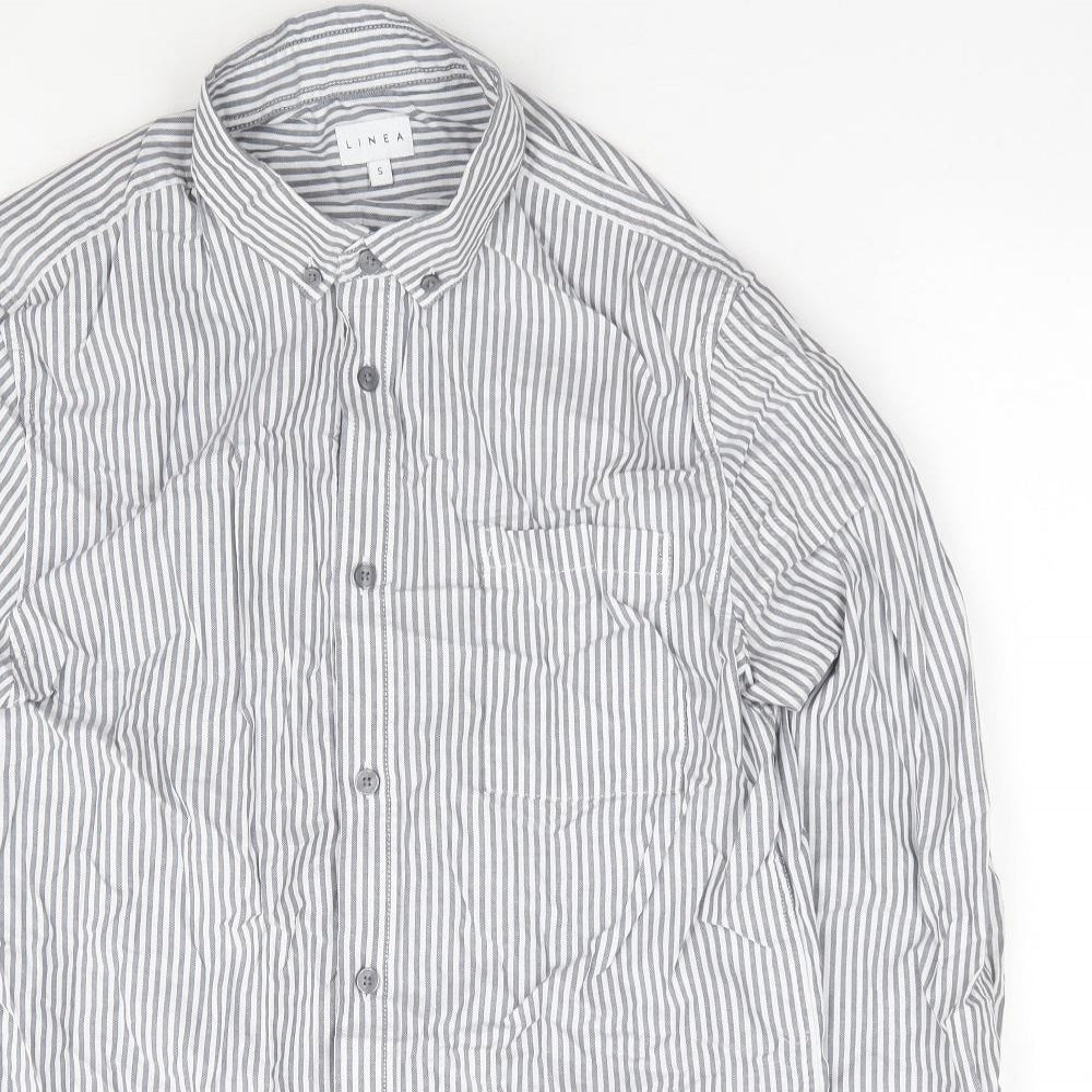 Linea Womens Blue Striped 100% Cotton Jersey Button-Up Size S Collared