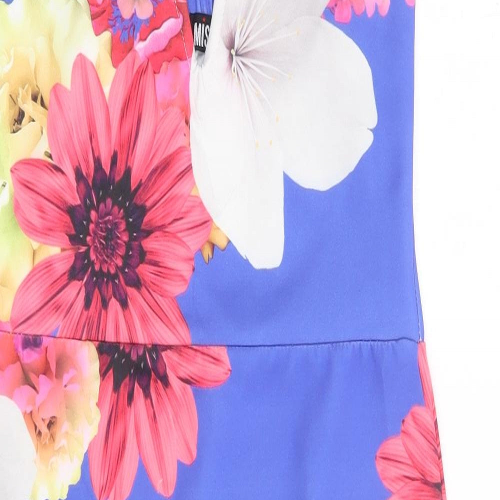 Miss Look Womens Blue Floral Polyester Bodycon Size 8 V-Neck Pullover