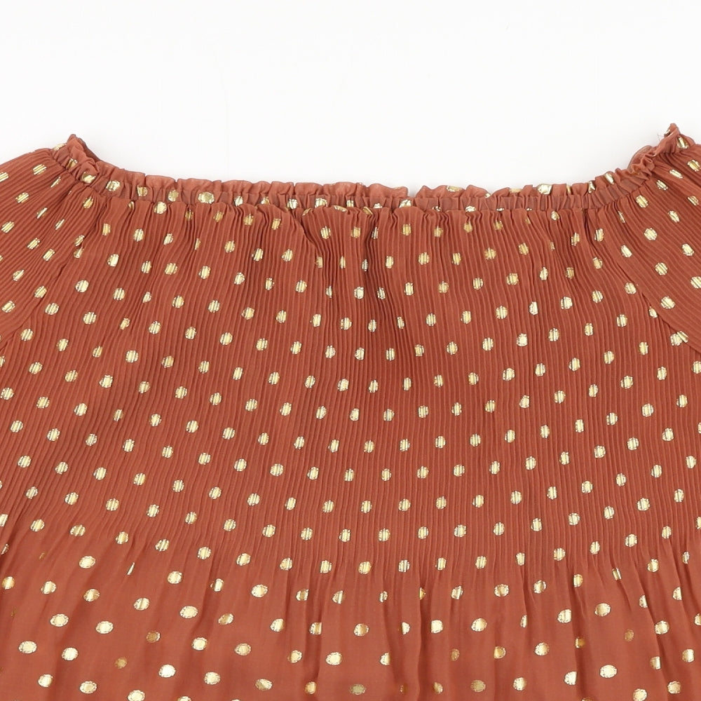 NEXT Womens Brown Polka Dot Polyester Basic Blouse Size 12 Square Neck
